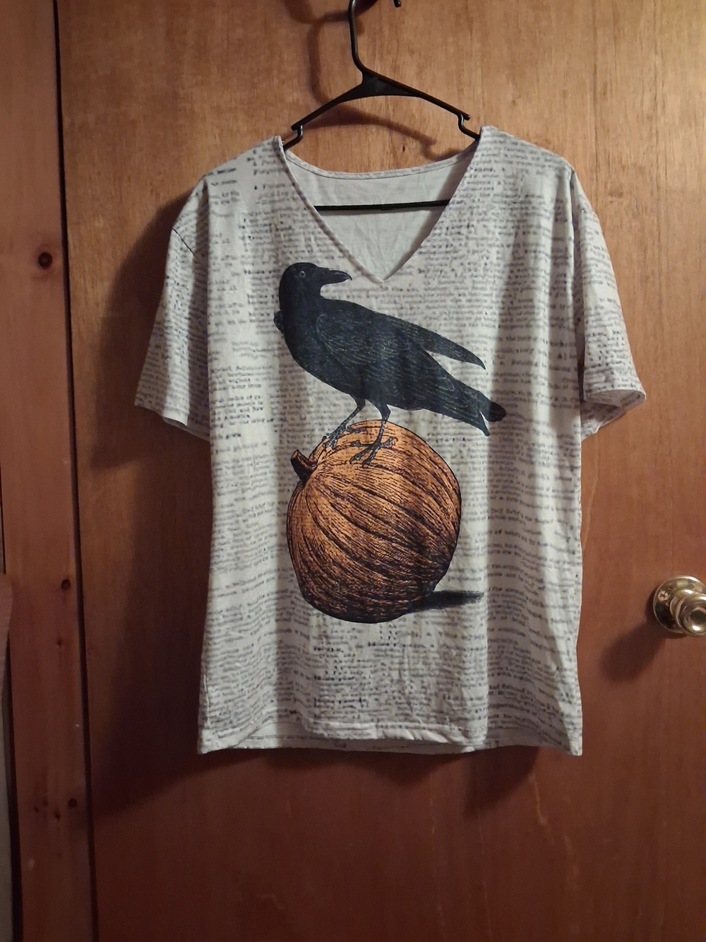Unbranded Light Grey Bird Graphic Tee with Black Raven Print. HALLOWEEN!